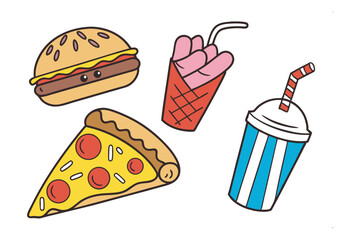 Food Combo: A vibrant illustration showcasing a delightful assortment of classic fast-food items