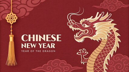 Chinese New Year celebration with Dragon illustration in vintage art style
