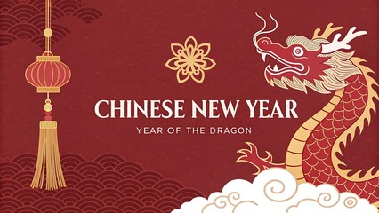 Chinese New Year celebration with Dragon illustration in vintage art style
