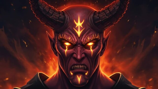 Fierce demon face digital illustration graphic design for editorial or commercial use