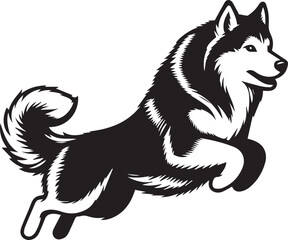 Siberian Husky Dog Vector Illustration in Black and White	