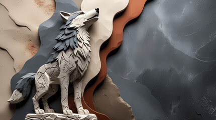 Dimensional paper cut illustration of a howling wolf set against a textured backdrop – a nature-inspired AI creation. Perfect for Native American Heritage Month