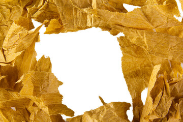 ragged hole torn in yellow crumple paper texture background
