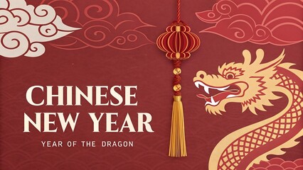Chinese New Year celebration with Dragon illustration in vintage art style

