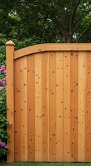 Arched Wooden Fence with Pink Hydrangeas and Lush Greenery Backdrop