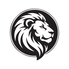 Fototapeta premium Black and White Lion Head Profile in Circular Emblem