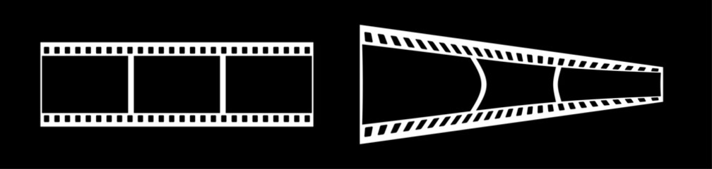 Abstract 3d 35mm film strip vector decoration with 3 frames on black background. White film reel symbol illustration to use for photography, television, cinema, photo frame.