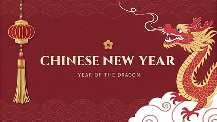 Chinese New Year celebration with Dragon illustration in vintage art style
