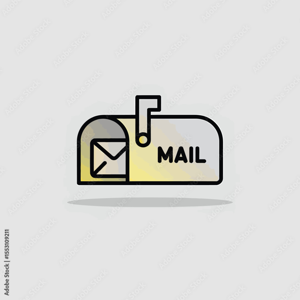 Poster yellow and gray gradient mailbox icon with envelope and m a i l text simple flat design illustration