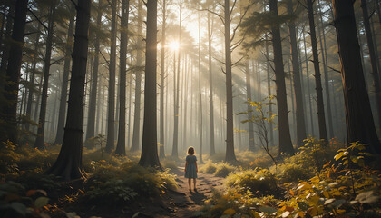 Mysterious Little Girl Standing Alone in Haunted Forest