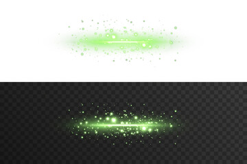 Bright horizontal green laser light with soft blur glow, illumination beam, and transparent edges. Use for projection effects, digital UI highlights, sci-fi graphics, or high-energy visual design comp