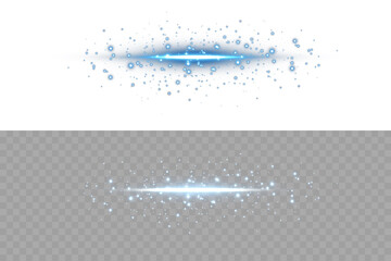 Light effect with glowing blue stripe and sparkle beam on transparent background. Suitable for...
