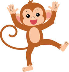 playful monkey dancing, funny monkey cartoon character illustration