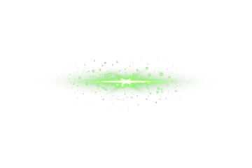 Transparent horizontal green light beam with radiant shine and soft flare glow. Ideal for...