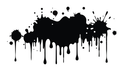 Black ink splatter with drips isolated on white background