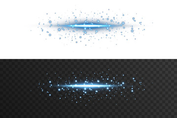 Light effect with glowing blue stripe and sparkle beam on transparent background. Suitable for...