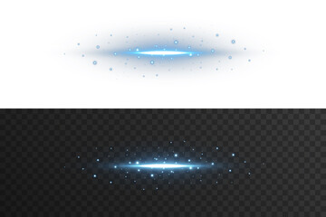 Light effect with glowing blue stripe and sparkle beam on transparent background. Suitable for...