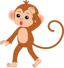 playful monkey look around for find its friend, funny monkey cartoon character illustration