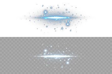 Light effect with glowing blue stripe and sparkle beam on transparent background. Suitable for...