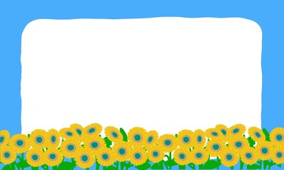群生したひまわりと青空のイラストフレームポストカード