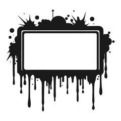 Black splatter paint frame with dripping effect isolated on white background