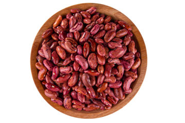 Top view close up Uncooked Kidney bean or Red beans in wooden teak bowl.