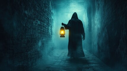 Gloomy alleyway, hooded figure
