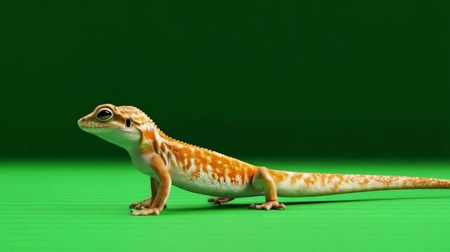 Orange bearded dragon walking on a green screen background looking to the left side carefully green screen video