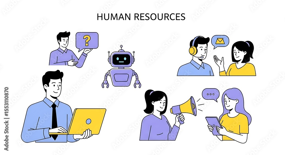 Aufkleber dynamic hr illustrations of teamwork communication and tech innovation in human resources with vibra