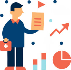 Businessman vector illustration of a person with a chart symbolizing financial success and career growth