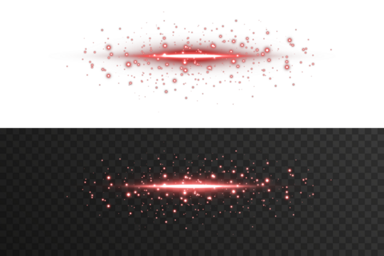 Futuristic red laser line with glowing halo and neon tube shape. Use as light beam element in digital media, UI effects, cyber-themed layouts, energetic HUD overlays, or glowing speed trails in video 