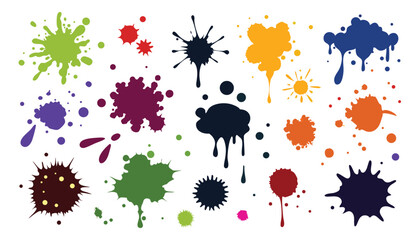 Collection of colorful paint splatters and blobs isolated on white background