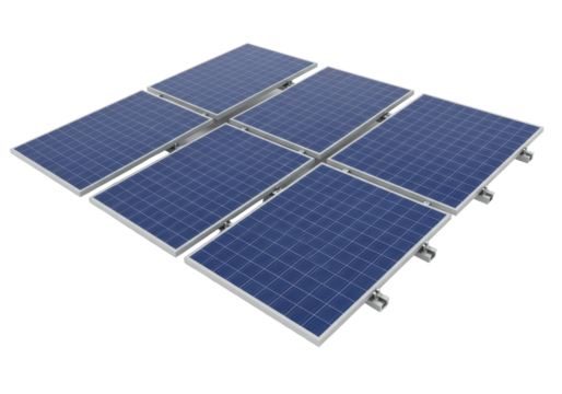 Array of photovoltaic panels mounted on a support structure. transparent, png, 