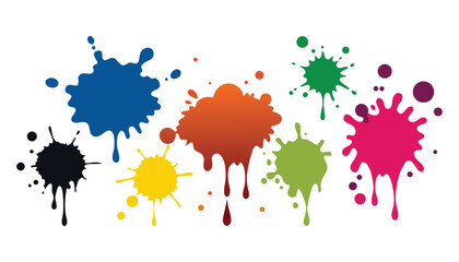 Colorful paint splatters and blobs isolated on white background