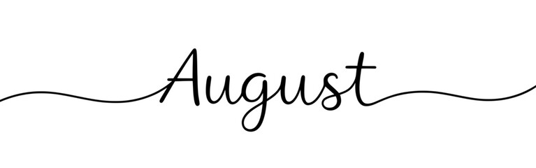 August month continuous one line drawing with word. Minimalistic drawing of phrase illustration.