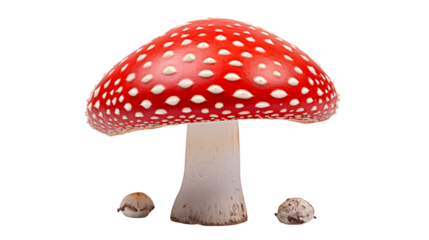 Vibrant Red Mushroom with White Spots against transparent Background