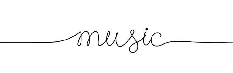 Music inscription continuous one line drawing with word. Minimalistic drawing of phrase illustration.