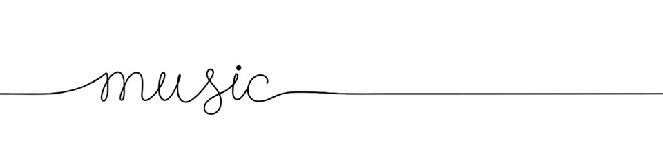 Music inscription continuous one line drawing with word. Minimalistic drawing of phrase illustration.
