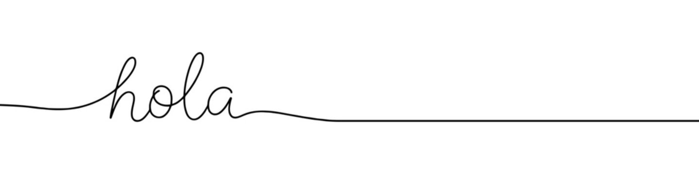 Hola greeting continuous one line drawing with word. Minimalistic drawing of phrase illustration.