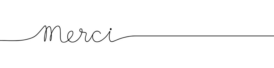 Merci inscription continuous one line drawing with word. Minimalistic drawing of phrase illustration.