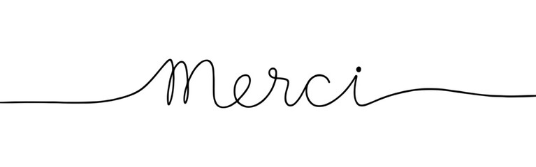 Merci inscription continuous one line drawing with word. Minimalistic drawing of phrase illustration.
