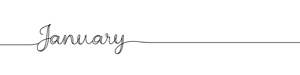 January month continuous one line drawing with word. Minimalistic drawing of phrase illustration.