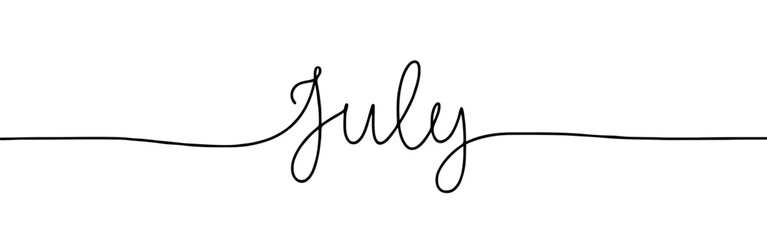 July month continuous one line drawing with word. Minimalistic drawing of phrase illustration.