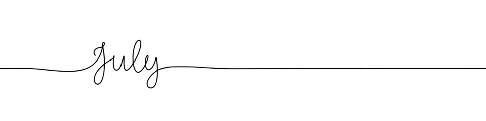 July month continuous one line drawing with word. Minimalistic drawing of phrase illustration.