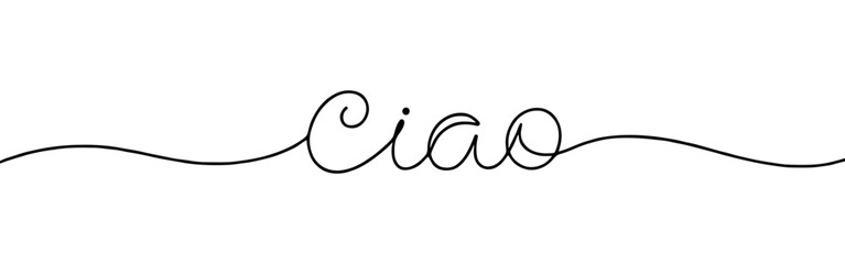 Ciao inscription continuous one line drawing with word. Minimalistic drawing of phrase illustration. © drawing lines