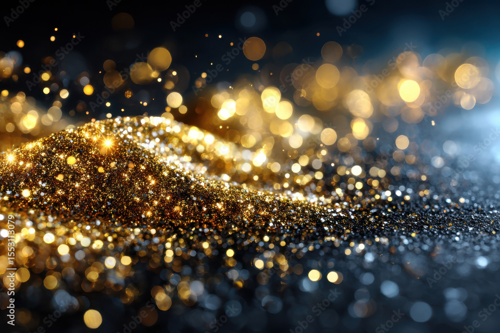 Poster sparkling golden dust creates a mesmerizing effect in a dark setting at twilight