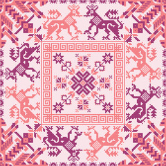 Seamless vector pattern with traditional Mexican Teenek Huastek embroidery symbols