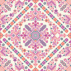 Seamless vector pattern with traditional Mexican Teenek Huastek embroidery symbols