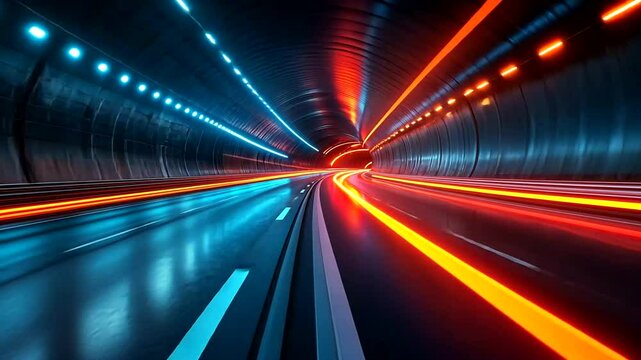 Vibrant light trails in a futuristic tunnel at night - Powered by Adobe