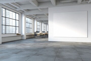 Fototapeta premium White open space office interior, mock up wall